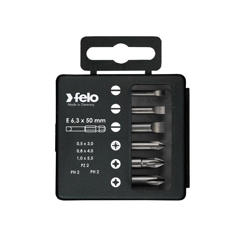 Felo - Profi Bit-Box Industrie, E 6,3 x 50 mm, 6-tlg. SL/PZ/PH -