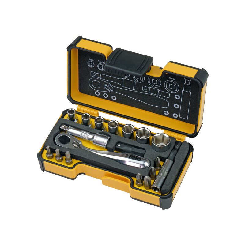 Felo - XS 18 - Werkzeugsatz 1/4 mit Miniratsche 18-tlg. PH/PZ/TORX®/SW/MS/BH -