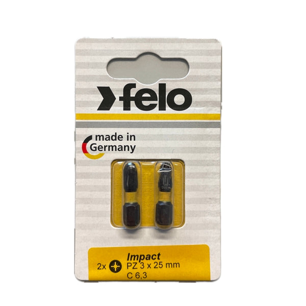 Felo - Impact Bits Pozidriv 25mm - 2-er Packs in Größen PZ 1 - PZ 3 wählbar