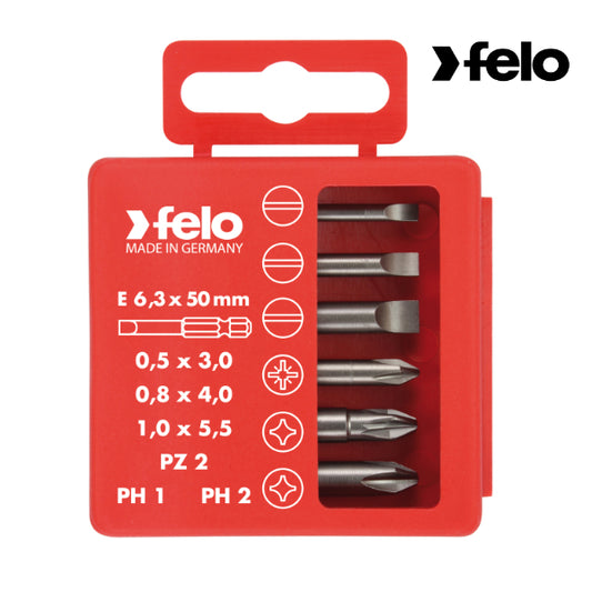 Felo - Profi Bit-Box Industrie, E 6,3 x 50 mm, 6-tlg. SL/PZ/PH -