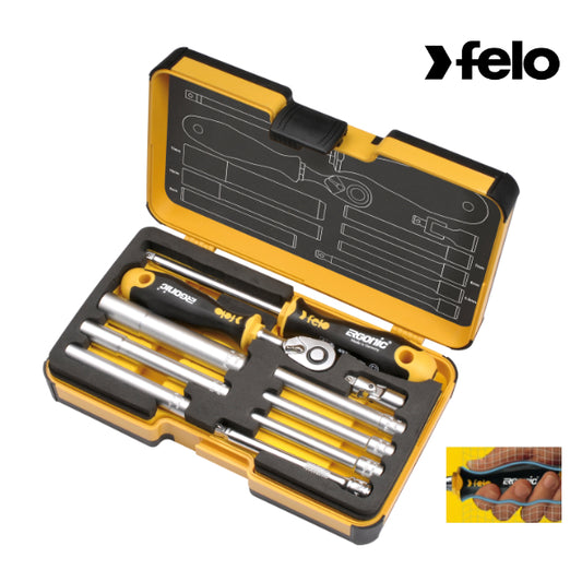 Felo - R-GO M-Tec - Werkzeugsatz 1/4 mit ERGONIC Ratsche 10-tlg. SW/MS"