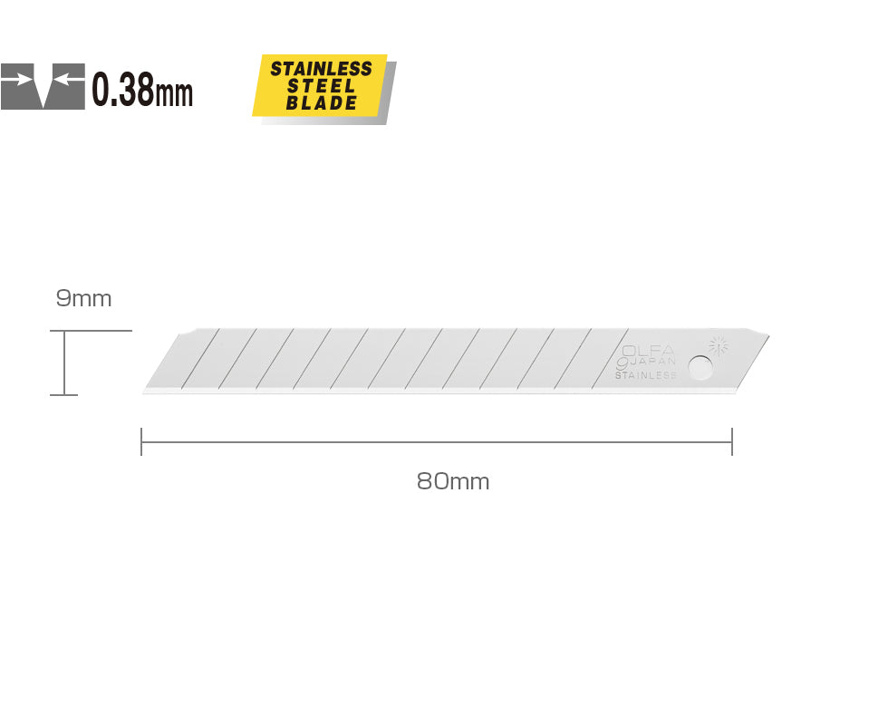 Olfa AB-10S (10 tlg.) - Edelstahl-Klingen- 9mm-Abbrechklingen, in Plastikbox
