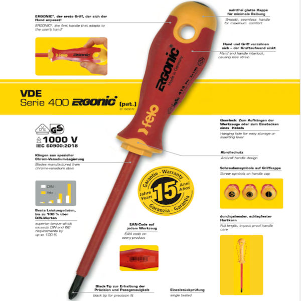 Felo - ERGONIC VDE - (+/-) H-Schraubendreher mit 3K-Griff H 2 x 100 -