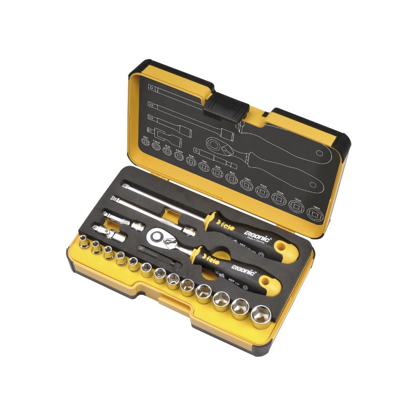 Felo - R-GO 19 - Werkzeugsatz 1/4 mit ERGONIC Ratsche 19-tlg. SW/MS -"