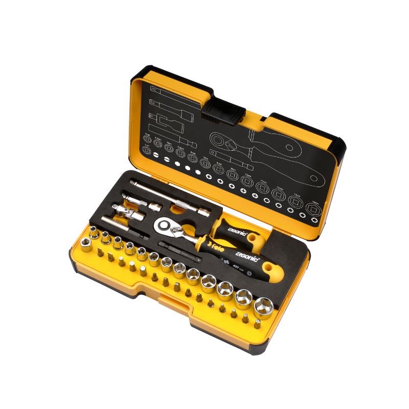 Personalisierter Felo Werkzeugkasten R-GO XL - 1/4 mit ERGONIC Ratsche 36-tlg.