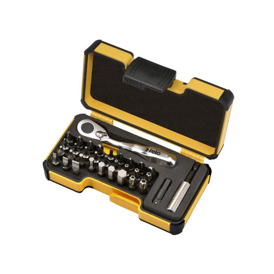 Felo - XS 33 - Werkzeugsatz 1/4 mit Miniratsche, Bits und Zubehör 33 tlg. -