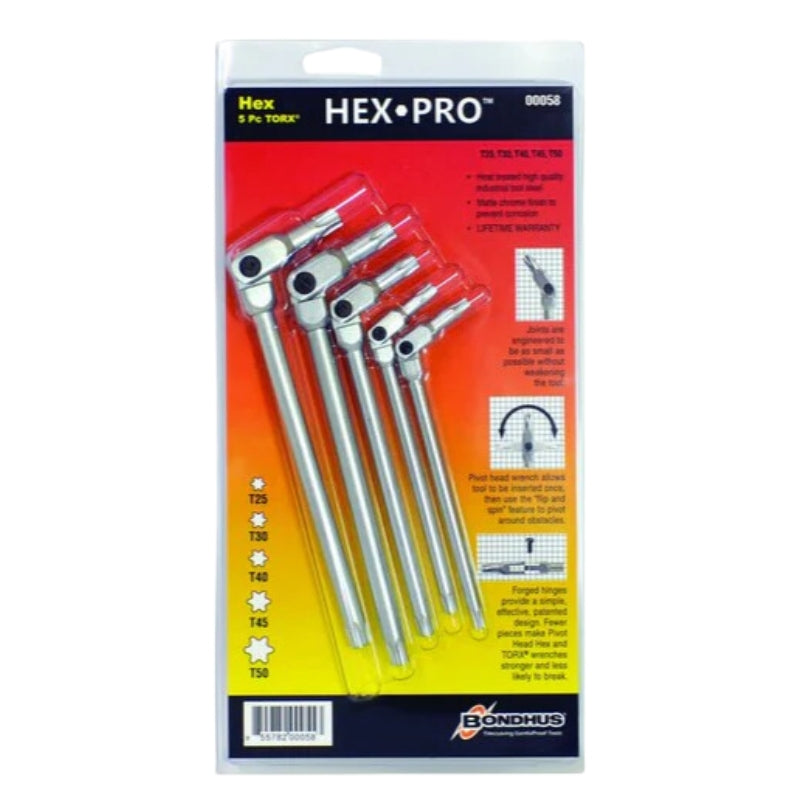 Bondus 00058 - HEX PRO Torx Winkelschlüssel mit Gelenk 5-teilig. T25 - T50