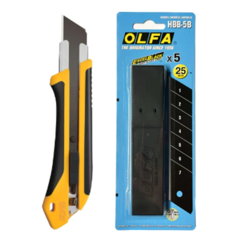 Olfa XH-AL Extra heavy-duty Cutter 25mm + 1x HBB-5B Olfa Klingen (5 Klingen) Set