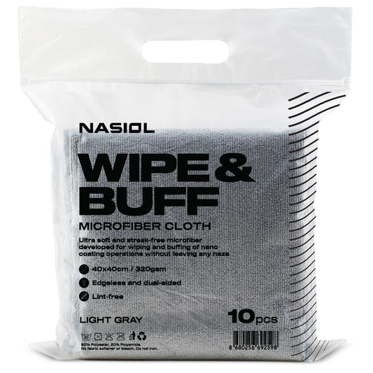 Nasiol Wipe & Buff Mikrofasertücher – 10 Stück (Hellgrau, 40×40 cm, 320 GSM)